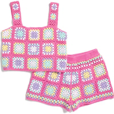 Design History Kids' Square Woven Tank & Shorts Set In Pink