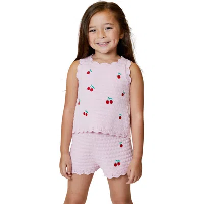 Design History Kids' Strawberry Knit Tank Top & Shorts Set In Spring Pink