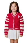 Design History Kids' Stripe Button Front Cardigan In Red
