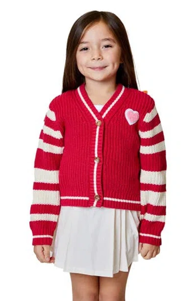 Design History Kids' Stripe Button Front Cardigan In Red