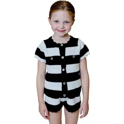 Design History Kids' Stripe Short Sleeve Sweater & Shorts Set In Black