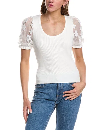 Design History Lace Sleeve Sweater Top In White