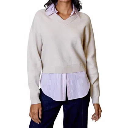 Design History Layered Striped Shirt & Sweater Top In Tan In Neutral