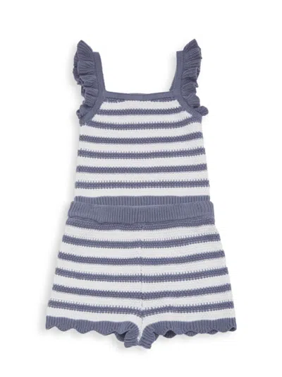 Design History Kids' Little Girl's 2-piece Striped Crochet Top & Shorts In Blue Waves