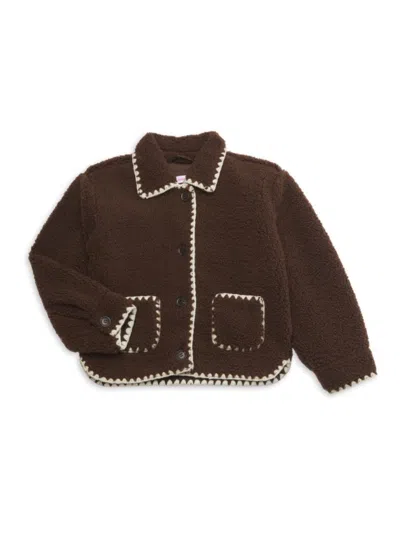 Design History Kids' Little Girl's Textured Cardigan In Coffee