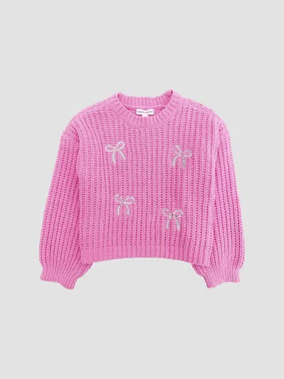 Design History Little Girl's Sequin-embellished Bow Crewneck Sweater In Pink Diamond