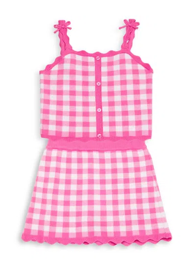 Design History Kids' Little Girl's Two-piece Gingham Crochet Skort Set In Cherry Pink