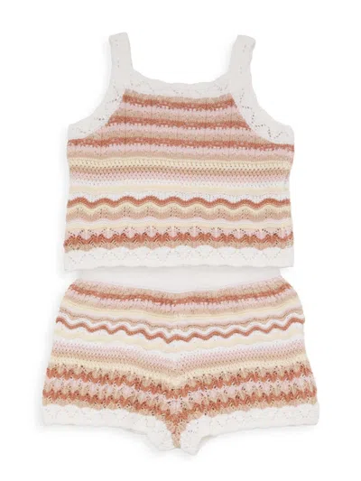 Design History Kids' Little Girl's Two-piece Short Set In White Multi