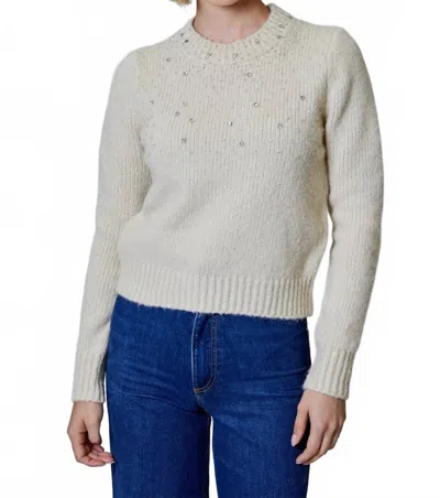 Design History Long Sleeve Embellished Rhinestone Sweater In Toasted Almond In Gray