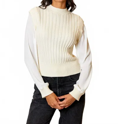 Design History Long Sleeve Sweater Vest In Cream In Neutral