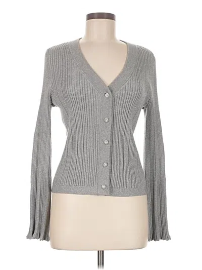 Pre-owned Design History Long Sleeve Top Gray Plunge Neckline Tops