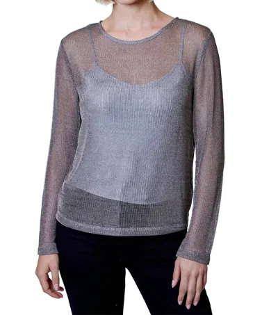 Design History Metallic Long Sleeve Mesh Top In Grey Gum In Multi