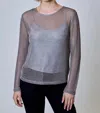 Design History Metallic Long Sleeve Mesh Top In Grey Gum In Multi