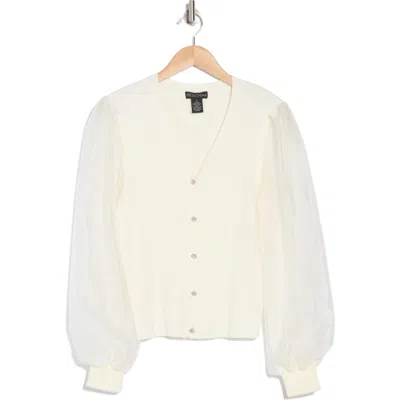 Design History Mixed Media Cardigan In Winter White