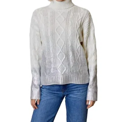Design History Mock Neck Foil Sweater In White & Silver In Gray