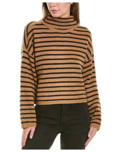 Design History Mock Neck Stripe Sweater In Antique Oak And Black In Multi