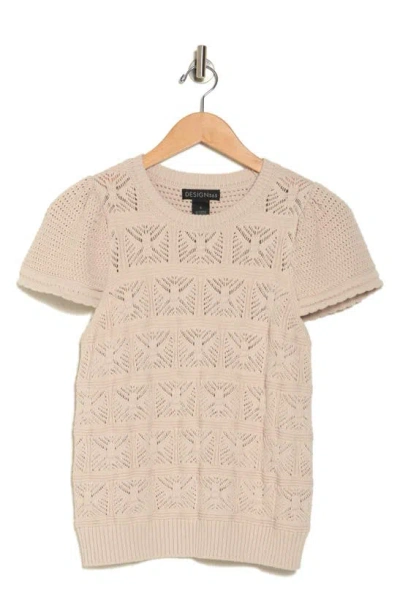 Design History Open Stitch Short Sleeve Sweater In Neutral