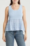 Design History Pointelle Peplum Sweater Tank In Blue Veil