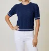 Design History Puff Ss Sweater In Navy Lagoon Combo In Blue