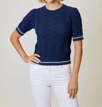 Design History Puff Ss Sweater In Navy Lagoon Combo In Blue