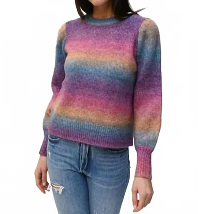 Design History Rainbow Puffed Sleeve Sweater In Magenta In Multi