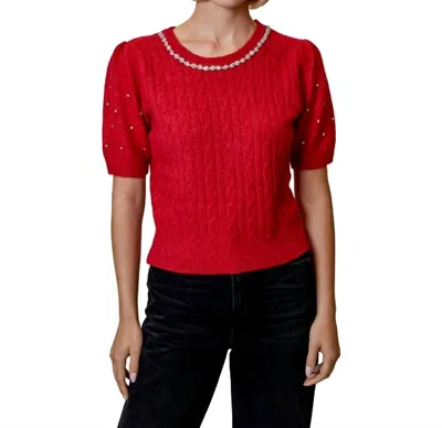 Design History Rhinestone Sleeve Sweater In Cherry In Red