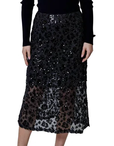 Design History Sequin Leopard Midi Skirt In Black