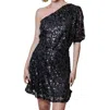 Design History Sequin One Sleeve Dress In Black In Black