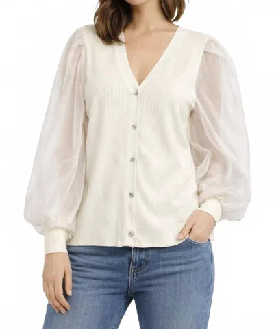 Design History Sheer Sleeve Cardigan In Winter White