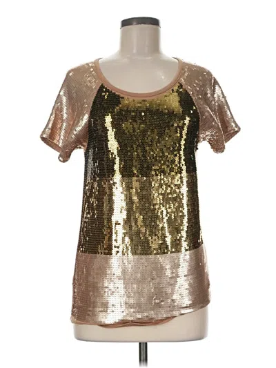 Pre-owned Design History Short Sleeve Top Gold Metallic Pattern Scoop Neck Tops