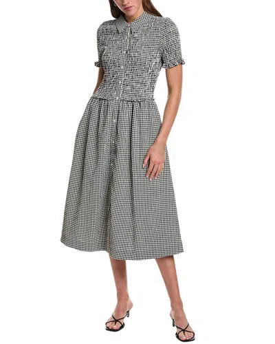 Design History Smocked Gingham Midi Dress In Black Combo In Gray