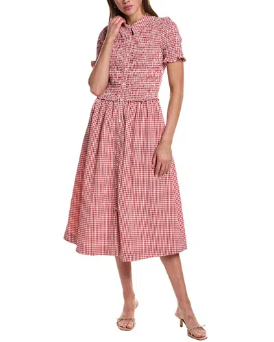 Design History Smocked Gingham Midi Dress In Multi