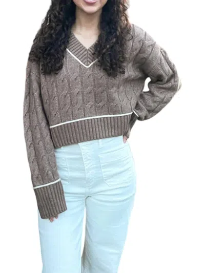 Design History Sophie Chunky Twist Cable Sweater In Brown In Gray