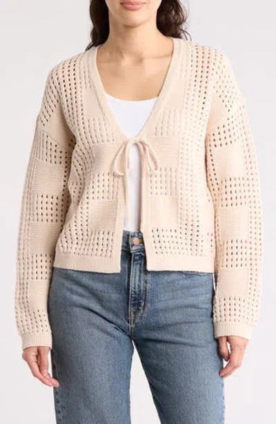 Design History Tie Front Open Knit Cardigan In Dune Combo