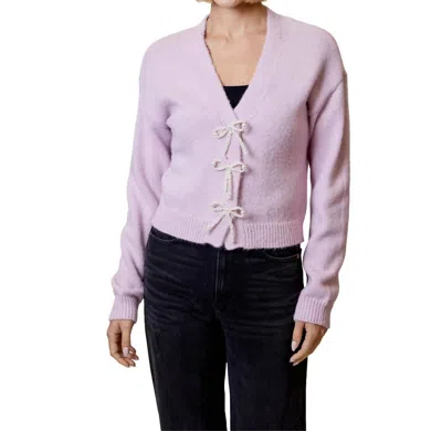 Design History V-neck Bow Cardigan In Lilac Snow In Multi