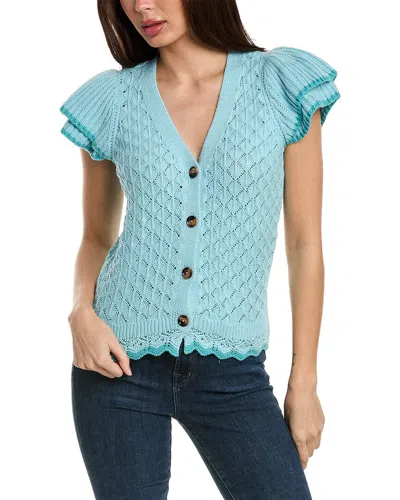 Design History V-neck Button Front Sweater In Blue