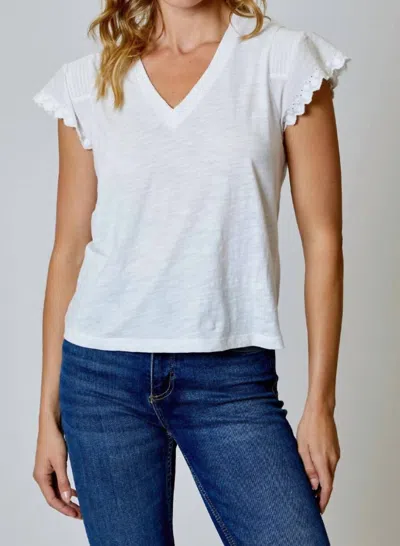Design History V Neck T-shirt With Embroidery Detail In White