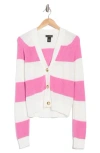 Design History Varsity Cardigan In Pink Dahlia