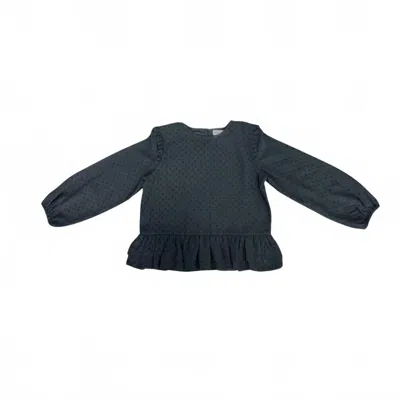Design History Women's 3d Dot Ruffled Bottom Top In Black In Blue
