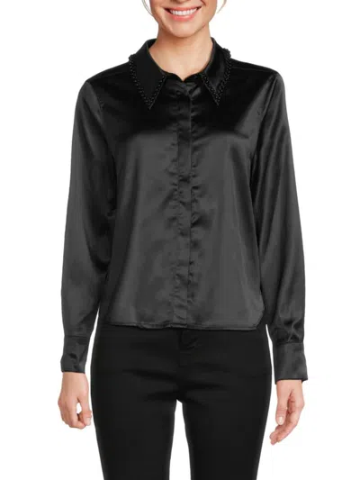 Design History Women's Beaded Collar Shirt In Black