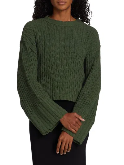 Design History Women's Boxy Cropped Rib Sweater In Green Oak