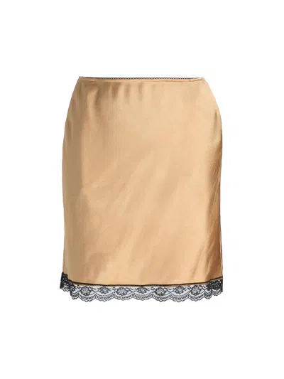 Design History Women's Candice Satin Lace-hem Miniskirt In Gold