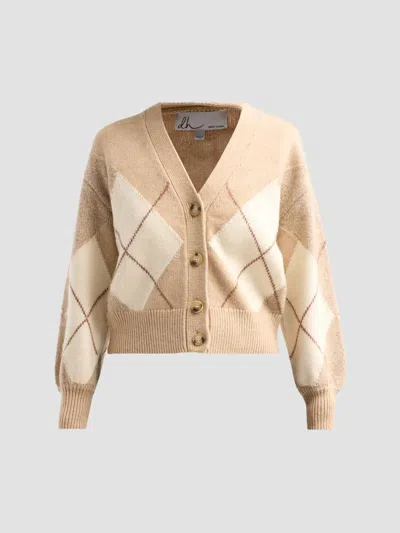 Design History Women's Casette Argyle V-neck Cardigan In Almond Combo