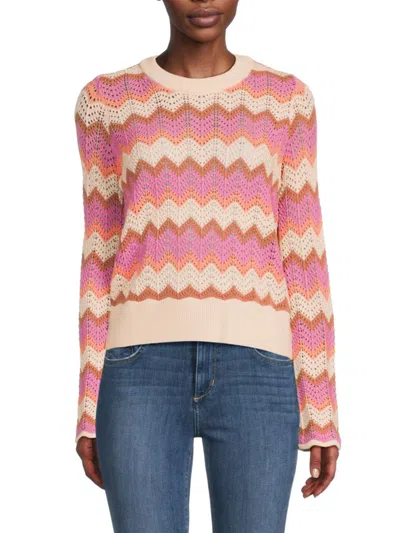 Design History Women's Chevron Crochet Sweater In Pink Dahlia