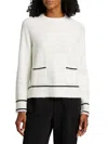 Design History Women's Contrast-trim Crewneck Sweater In White