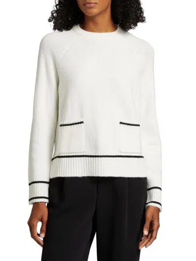 Design History Women's Contrast-trim Crewneck Sweater In White