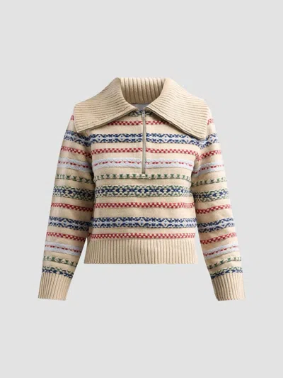 Design History Women's Everest Half-zip Knitted Top In Oat Combo