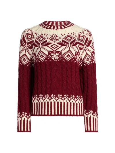 Design History Women's Fair Isle-style Cable Knit Sweater In Red