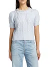 Design History Women's Faux Pearl Cable-knit Short-sleeve Sweater In Blue