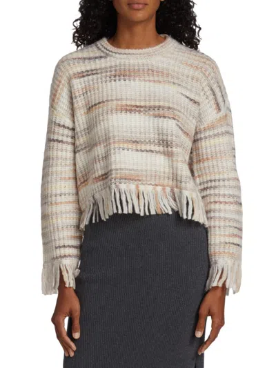 Design History Women's Fringe-trim Cropped Sweater In Cotton Combo
